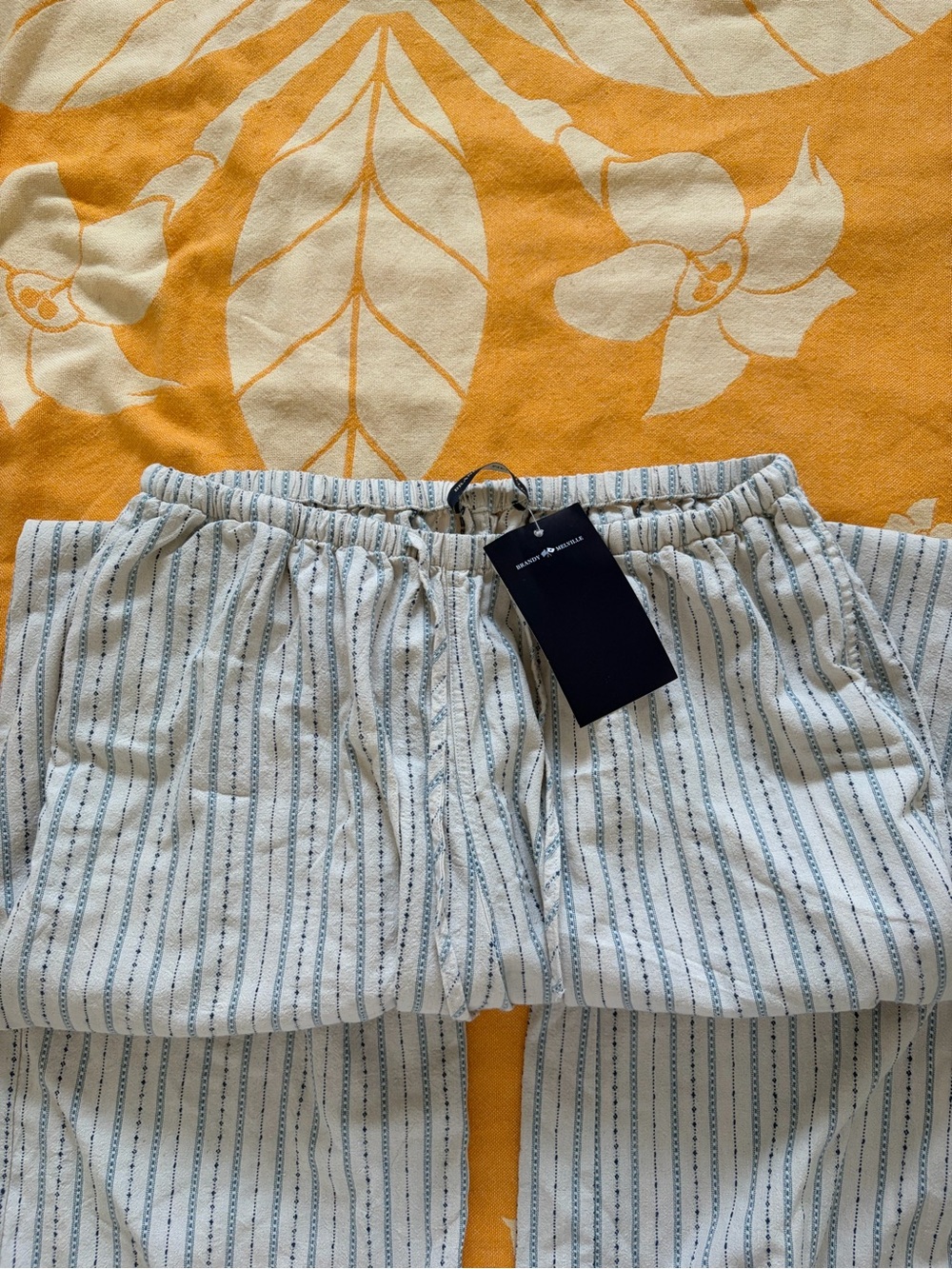 Brandy Melville White and Blue Striped Drawstring Joggers